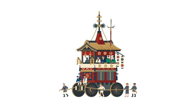 Japanese festival float with a tall spire topper.