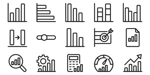 Fototapeta premium Collection of business and finance line icons on a white background representing data analysis and growth