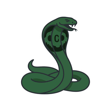 Fierce Green King Cobra Mascot Vector Illustration with Skull Pattern Hood