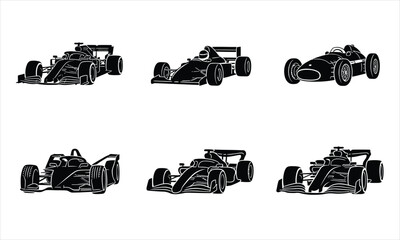 Fototapeta premium Racing car silhouette icon set for formula one sport competitions.