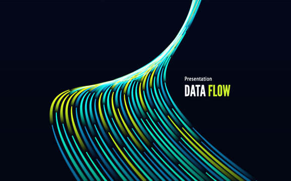 Data flow in digital space is directed upward. Dynamic lines with a swirl effect. Modern digital design. Technological background. Illustration for brochure, poster, cover, presentation, or banner.