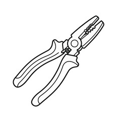 Obraz premium Black and white line art vector illustration of multipurpose wire stripper and electrician pliers tool
