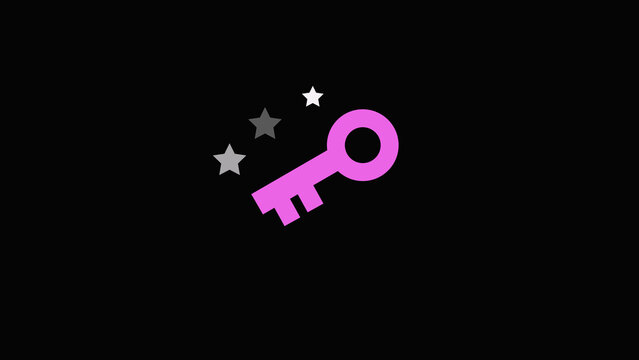 Digital key graphics float glowing pink security access shapes over black. Secure authentication portal deployment tutorials look highly immersive using this digital key asset.