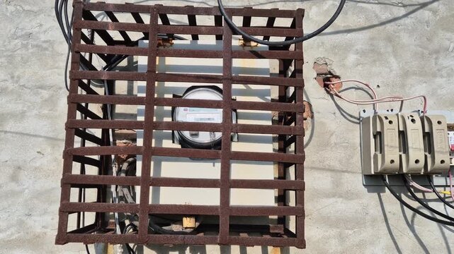 Three Phase Electric Meter Inside Iron Security Cage Power Switchboard Video