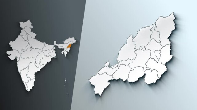 Animated Map of Nagaland State Highlighted Within India with States Borders