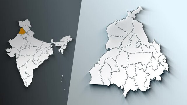 Animated Map of Punjab State Highlighted Within India with States Borders