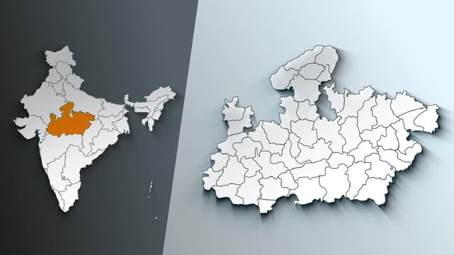 Animated Map of Madhya Pradesh State Highlighted Within India with States Borders