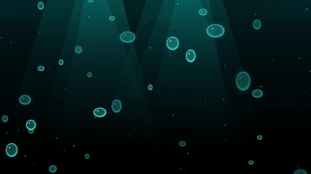 Floating glowing blue bubbles in deep space like cosmic particles