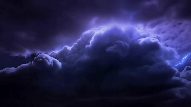 Thick, dark storm clouds filled the entire frame of the image, with purple and blue lightning bolts glowing through the roiling clouds