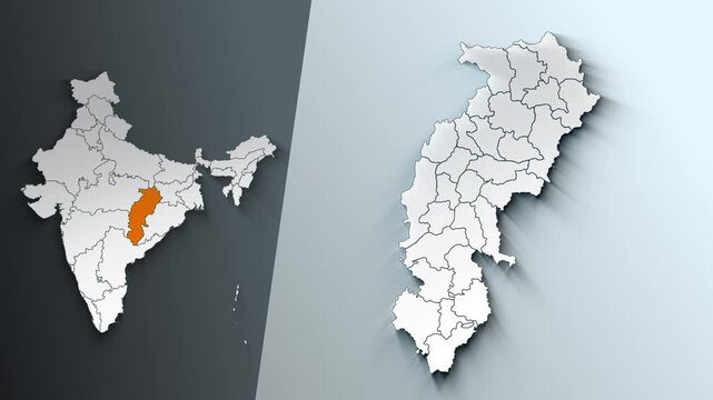 Animated Map of Chhattisgarh State Highlighted Within India with States Borders