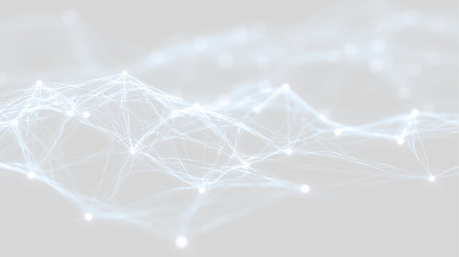 Abstract glowing digital plexus network wave on transparent background. Connected nodes and wireframe mesh structure. Tech and big data connectivity concept