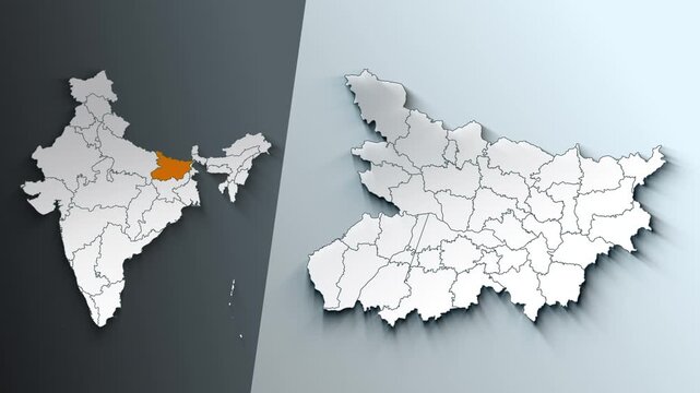 Animated Map of Bihar State Highlighted Within India with States Borders