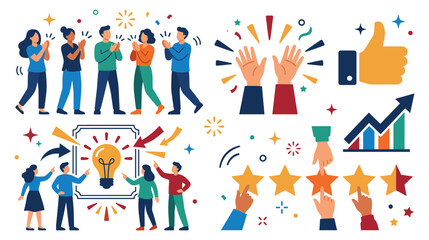 Fototapeta premium Success and recognition vector illustration with colorful icons.