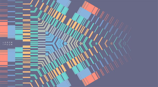 The geometric pattern forms a symmetrical triangle in the center. Overlay effect. Abstract lines create a dynamic image. Illustration for brochure, poster, cover, card, presentation, flyer or banner.