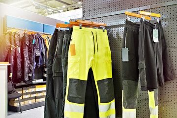 Work pants display in industrial clothing store