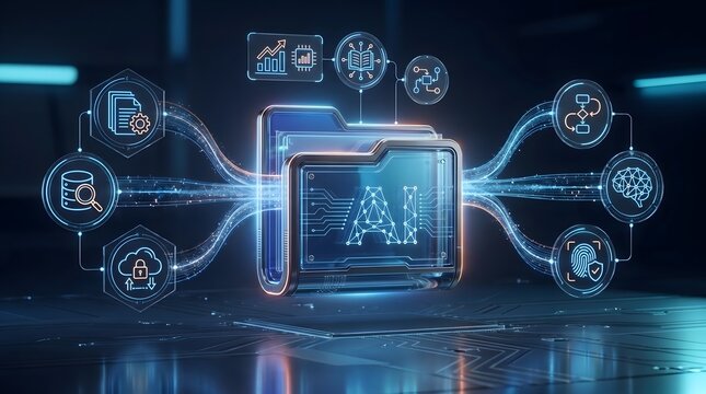 Intelligent document processing software interface visualizing automated archiving and secure data flow management
