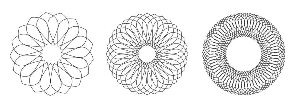 Decorative floral mandala and spirograph vector set, abstract line art elements