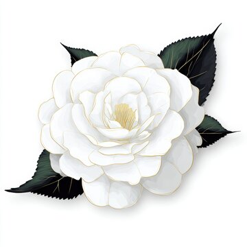 Graceful white camellia flower clipart on a clean background with fine petal layers and a soft botanical silhouette for wedding suites, stationery, packaging, and floral design projects.