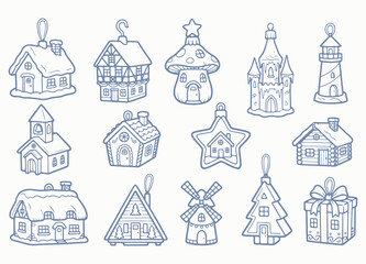 Obraz premium whimsical christmas village houses and buildings hand drawn ornament collection