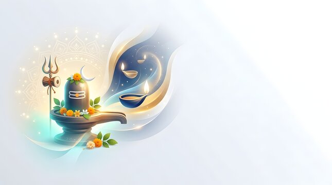 Maha Shivaratri greeting background with glowing lingam and trishul