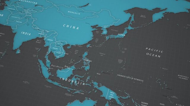 China on the political map of Asia with smooth camera movement