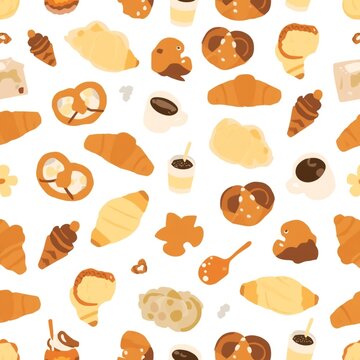 Bakery pastry and coffee seamless pattern illustration
