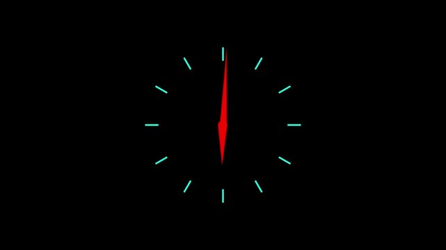Smooth Counterclockwise Analog Clock Animation with Red Moving Hands on Black Background 4k animation