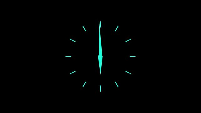 12 hours clock dial loop, twenty-four hours time lapse animation. Twelve hours clock run, moving time arrows. Hours appear on transparent background