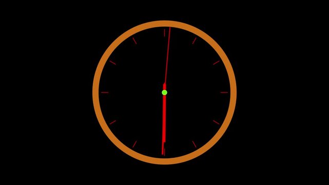 Counterclockwise Minimal Analog Clock Animation with Red Moving Hands