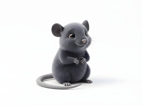 Cute anthropomorphic gray mouse character sitting on a white circular base with large expressive eyes and soft fur