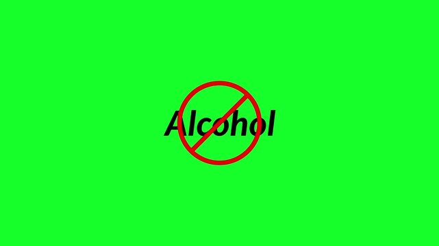 Animated Alcohol sign warning symbol animation. in 4k animation with alpha channel  Alcohol not allowed logo animation. on transparent background  Animated Under alcohol forbidden ban icon 