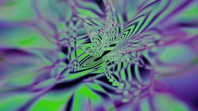 psychedelic 3d motion graphic visual of a cannabis leaf with vibrant purple and green concentric waves for 420 international cannabis day concept