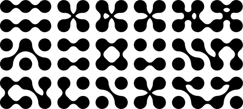 Abstract black organic dot matrix pattern grid with interconnected shapes