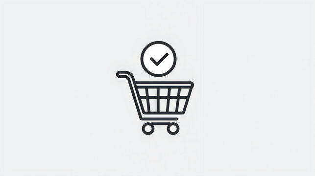 Shopping cart icon with check mark for successful online purchase and e-commerce checkout.