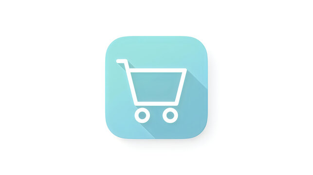 Shopping cart icon on blue square button for e-commerce and online retail web interface.