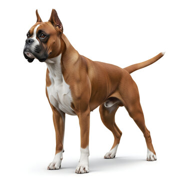 Brown boxer dog standing isolated on white background