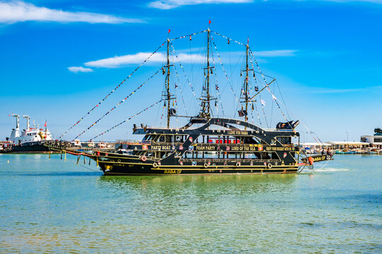 Alanya, Turkey &ndash; april 12, 2025: pleasure passenger ship in water area of port
