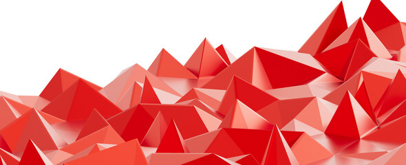 Obraz premium Dynamic 3D render of vibrant red geometric peaks on a black background with copy space.