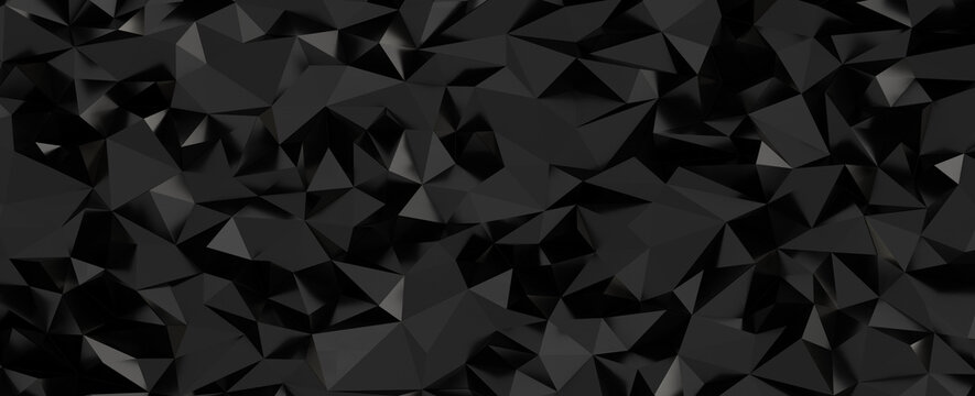 Dark abstract background featuring a complex low poly surface with geometric triangles and subtle li