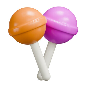 3D Orange and Purple Lollipops Sweet Candy Illustration