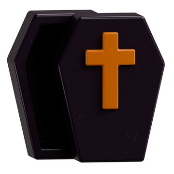 3D Open Black Coffin with Orange Cross for Halloween