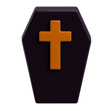 3D Halloween Coffin with Orange Cross Asset