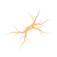 Dynamic orange lightning bolt crack effect with electric energy branches. © Irene