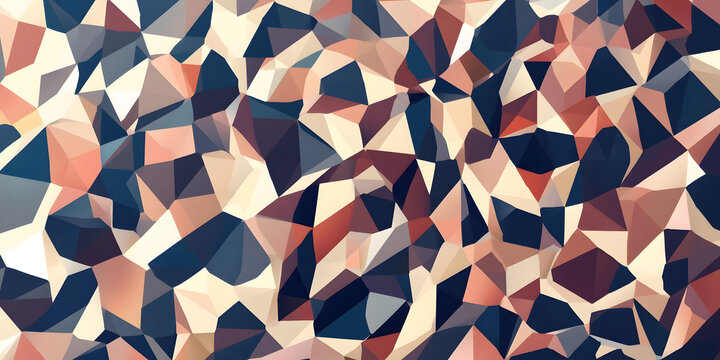 Geometric Mosaic Pattern: A vibrant mosaic of abstract geometric shapes in various shades of blue, red, and beige creates a visually striking and modern pattern.