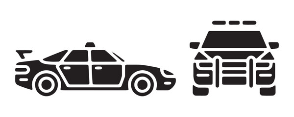Police car and front view police car icons for law enforcement and pursuit. © MdAshiqur