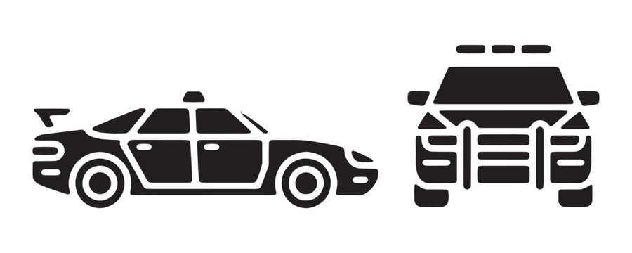 Police car and front view police car icons for law enforcement and pursuit.