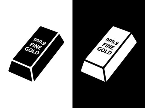 Gold bar fine metal outline and black fill icon set with currency investment treasure expensive
