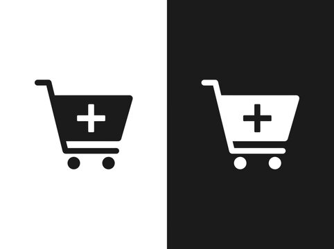 Shopping cart add outline and black fill icon set with e commerce shopping commerce purchase