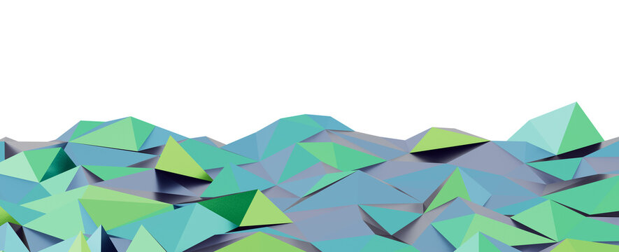 Abstract geometric landscape with mountains made of low poly shapes and triangles.