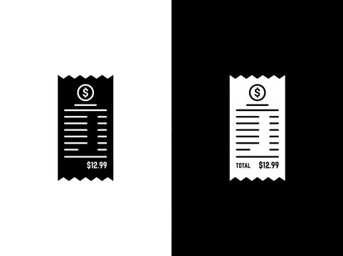 Outline and black fill icon set receipt with dollar amount graphic symbol purchase shopping
